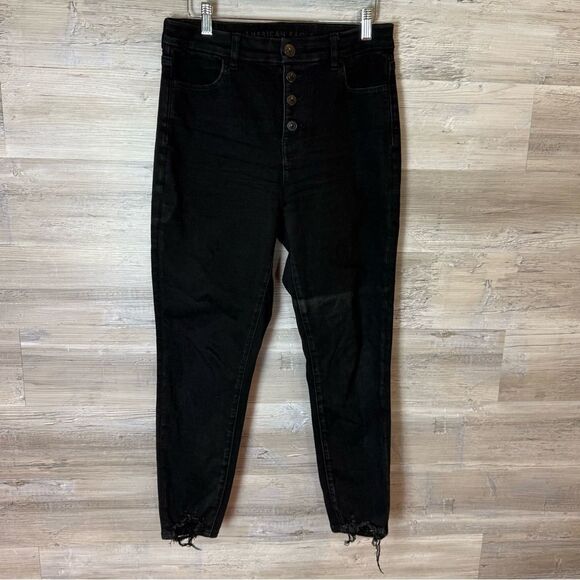 American Eagle Outfitters High Rise Black Button Fly Skinny Jeans - Picture 1 of 7